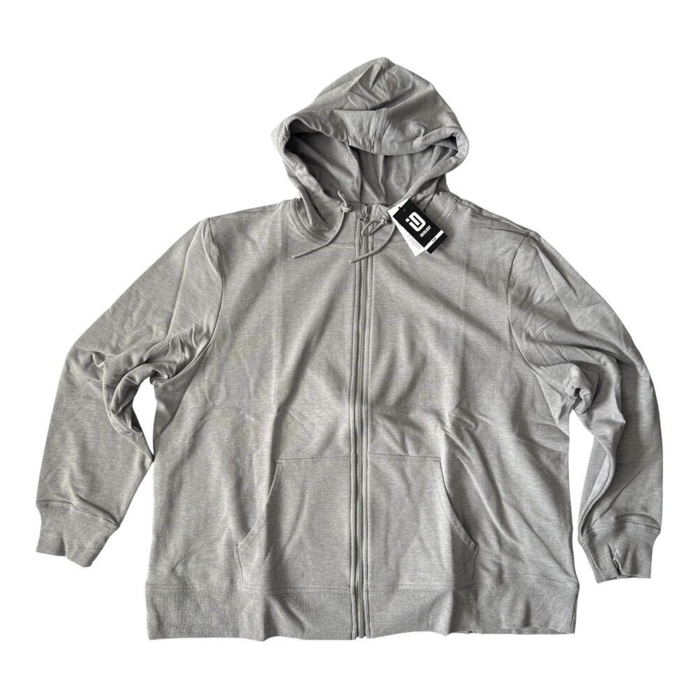NWT ID Ideology Womens Full Zip Hoodie Sweatshirt Pockets Plus Size Gray & White